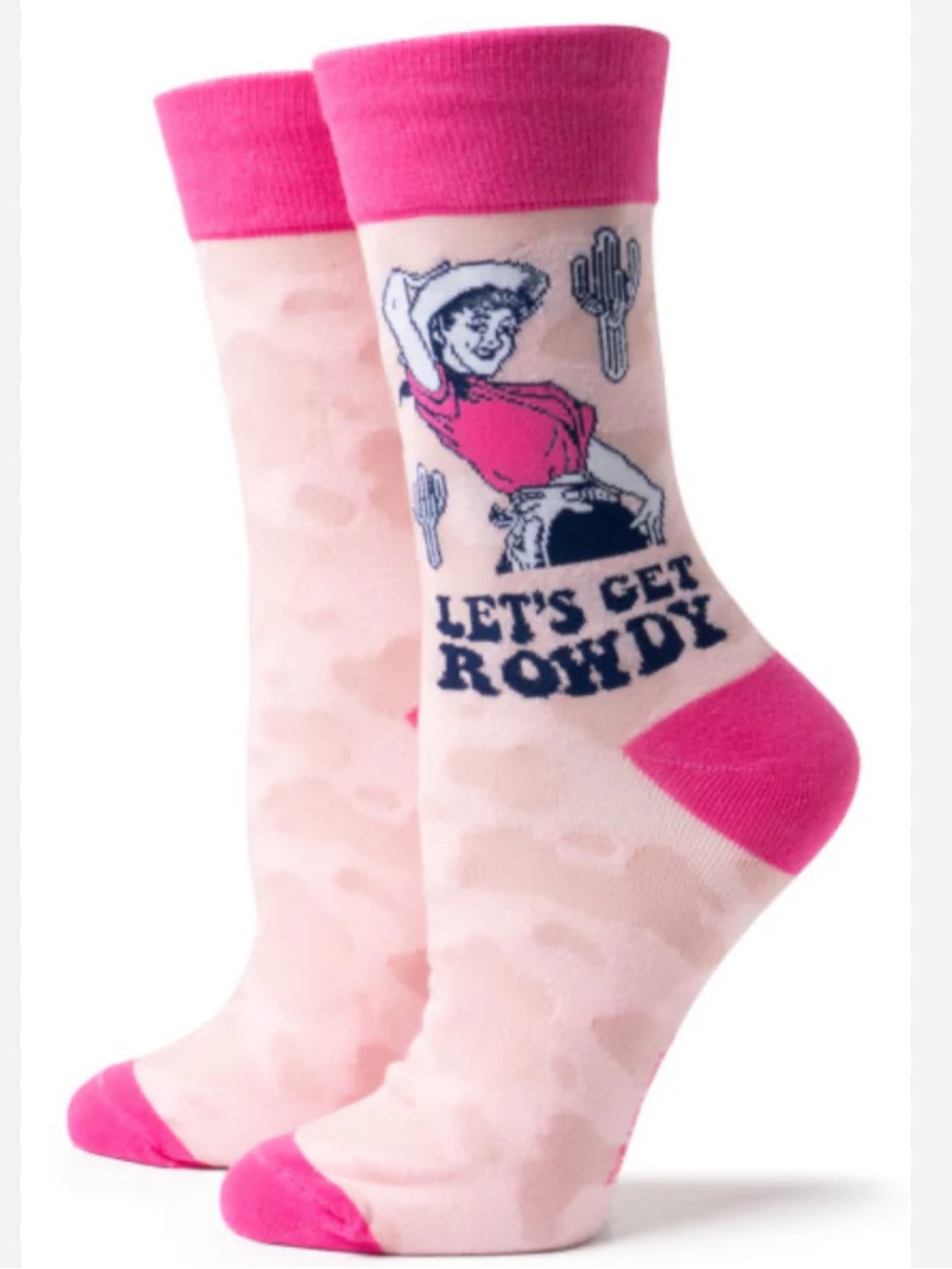 Two Left Feet "Let's Get Rowdy" Pink Novelty Socks Women's Size 10-12.5